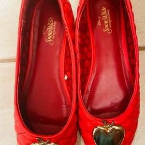 Disney Red Snow White Flats with Gold Apple Accent